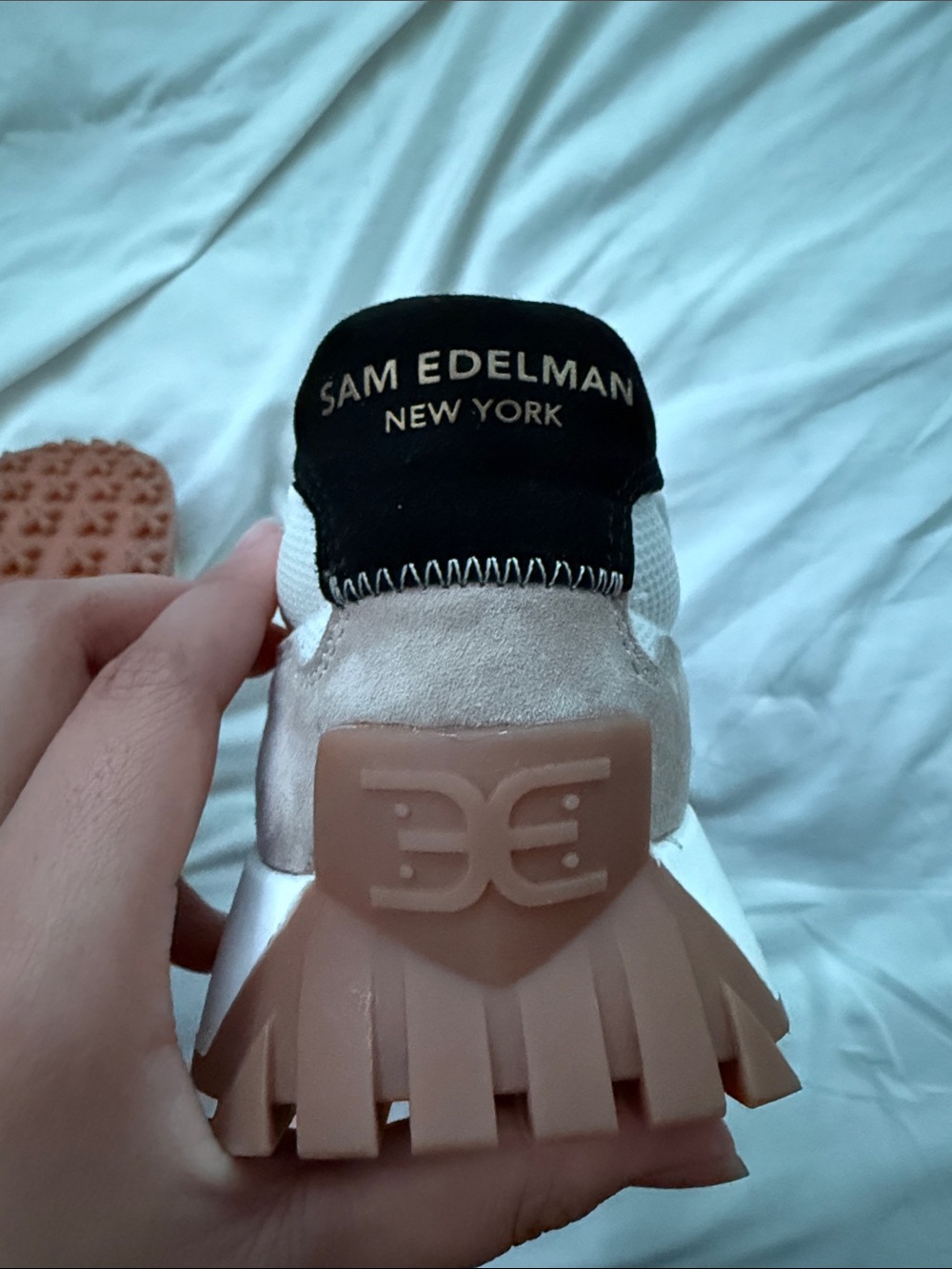 Sam Edelman White and Tan Lace-Up Sneakers with Black Logo - Picture 4 of 4